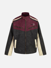 Contrast Color Suede PU Leather Jacket