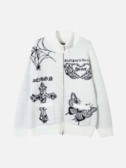 Cross Heart Butterfly Jacquard Cardigan