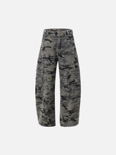 Curved Leg Paneled Camouflage Cargo Pants