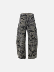 Curved Leg Paneled Camouflage Cargo Pants
