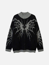Dark Spider Web Zipper Stand Collar Cardigan