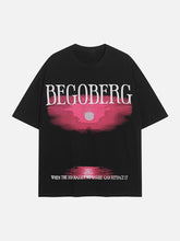 Dark Sunset Ocean Print Street Rap T-Shirt
