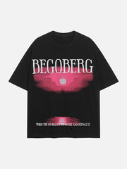 Dark Sunset Ocean Print Street Rap T-Shirt