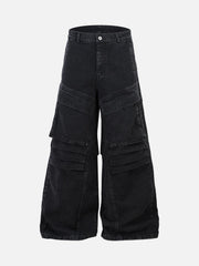 Deconstructed Split Pleated Pocket Cargo Jeans