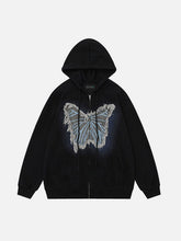 Distressed Butterfly Patch Cardigan Hoodie