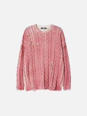 Distressed Cable Knit Sweater