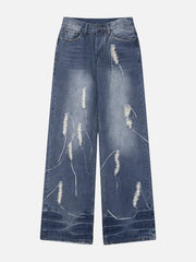 Distressed Decorative Band Loose Jeans