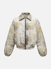 Distressed Graffiti Gradient Quilted Bomber Jacket