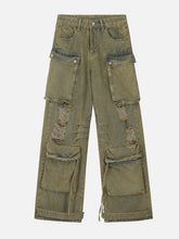 Distressed Multi Pocket Loose Jeans