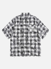 Distressed Plaid Lace Short-Sleeve Shirt