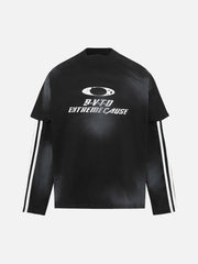 Distressed Printed Faux Two-Piece Long-Sleeved T-Shirt