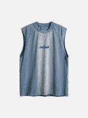 Distressed Washed Embroidered Gradient Vest