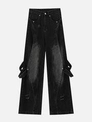 Distressed Washed Stitching Jeans
