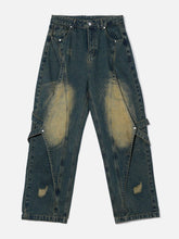 Distressed Washed Stitching Jeans