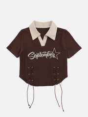 Embroidery Side Drawstring Fold-Over Star Tee
