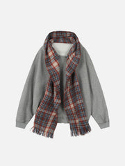 Fake Two Piece Plaid Scarf Hoodie
