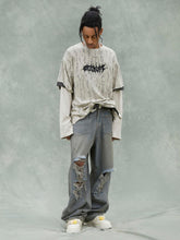 Faux Two-Piece Distressed Woolen T-Shirt