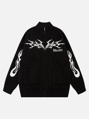 Flame Faux Mink Fur Zip Up Mock Neck Sweater