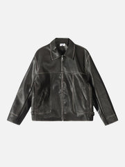 Fold-Over Washed Faux Leather Jacket