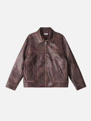 Fold-Over Washed Faux Leather Jacket