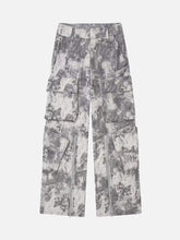 French Loose Pocket Printed Mid-Rise Cargo Pants