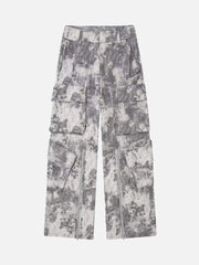 French Loose Pocket Printed Mid-Rise Cargo Pants