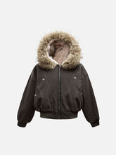 Fur Lined Zip Up Hooded Bomber Jacket