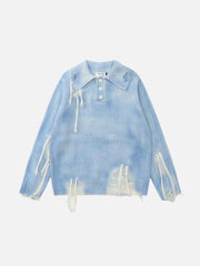 Gradient Distressed Polo Sweater
