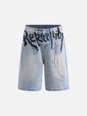 Graffiti Letter Denim Shorts