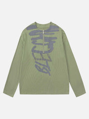 Half Zip Crew Neck Printed Knitted Sweater