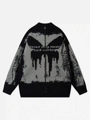 High Street Abstract Pattern Zipper Stand Collar Cardigan