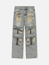 High Street Washed And Torn Work Pockets Denim Pants