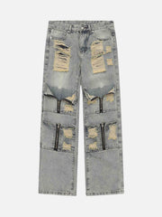 High Street Washed And Torn Work Pockets Denim Pants