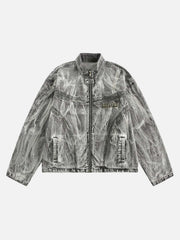 Hip-Hop Distressed Washed Printed Denim Jacket