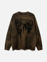 Hip-Hop Lazy Style Butterfly Jacquard Ripped Sweater