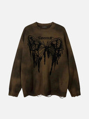 Hip-Hop Lazy Style Butterfly Jacquard Ripped Sweater