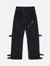 Hip-Hop Retro Wash Denim Straight-Leg Pants