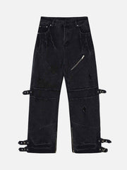 Hip-Hop Retro Wash Denim Straight-Leg Pants