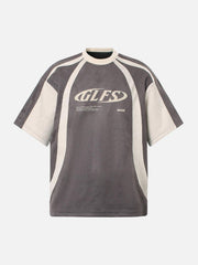 Jersey Deconstructed Contrast Color Stitching Print T-Shirt