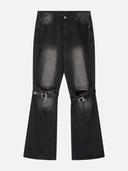 Lace-Up Ripped Wash Jeans