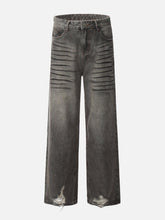 Line Print Washed Loose Jeans