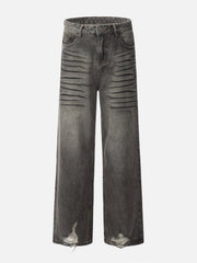 Line Print Washed Loose Jeans