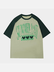 Love Heart Print Patchwork Tee