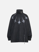 Metal Button Multi Zipper Suede Fleece Sweatshirt