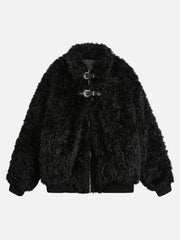 Metal leather button Faux Fur Jacket