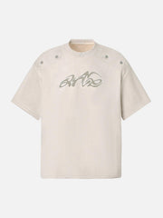 Metallic Print Suede Crew Neck T-Shirt