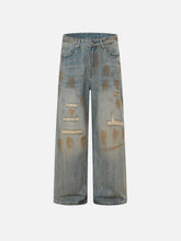 Mud Dyeing Distressed Vintage Fade Jeans
