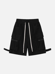 Multi-Pocket Cargo Solid Drawstring Shorts