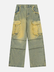 Multi Pocket Fringe Washed Jeans