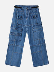Multi Pocket Patchwork Straight-Leg Jeans